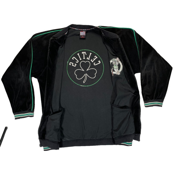 UNK NBA Vintage Boston Celtics Velour Full Zip Track Jacket XL Black - Picture 3 of 15